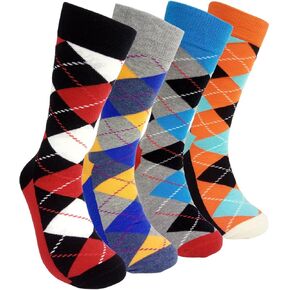 HSELL Funny Mens Colorful Dress Socks Crazy Design Argyle Striped Funky Pattern Cotton Socks for Men Gfits