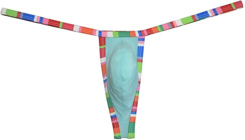 Sexy Men's Bordered Slim Thong Underwear Soft String Ice Silk Hipster Bulge Pouch G-string in Kuwait