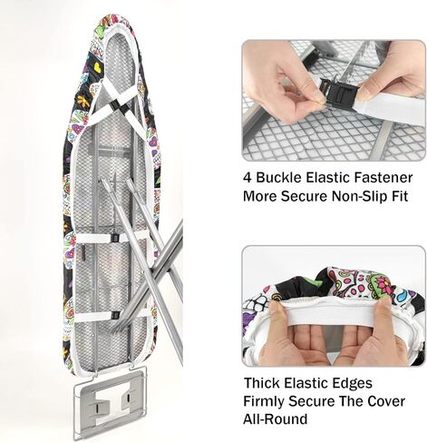 غطاء طاولة الكي BLUBLU مقاس قياسي 38.1 سم × 137.16 سم، قماش شبكي واقي، بطانة سميكة مع حافة مرنة - جمجمة السكر in Kuwait