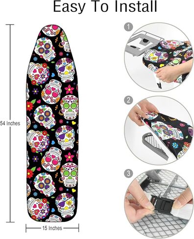 غطاء طاولة الكي BLUBLU مقاس قياسي 38.1 سم × 137.16 سم، قماش شبكي واقي، بطانة سميكة مع حافة مرنة - جمجمة السكر in Kuwait