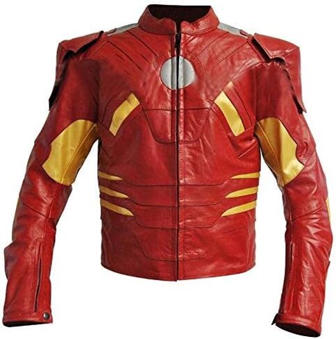 Leatheray Men's Fashion Iron Man Real Leather Motorbike Jacket Red in Kuwait