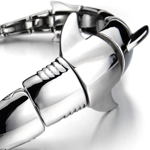 سوار COOLSTEELANDBEYOND رجالي من الفولاذ المقاوم للصدأ كبير على شكل قرش، لون فضي مصقول in Kuwait