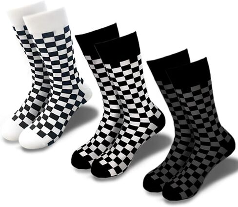 3PK Fashion Men's novelty Socks Checker board crew Socks, - Skateboard Socks (Shoe Size 6-12) in Kuwait