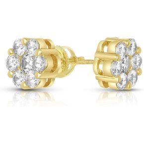 Unisex Sterling Silver .925 Cluster Flower Cubic Zirconia Screw Back Stud Earrings