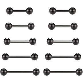 GAGABODY 5 Pairs Nipple Ring 14G Tongue Rings Surgical Steel Screw Nipple Tongue Barbell Nipple Piercings Straight Nipple Rings for Women Men 12mm 14mm 16mm 18mm 20mm