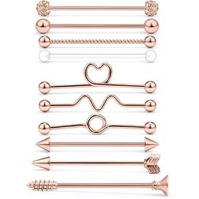 Lcolyoli 10Pcs 14G Surgical Steel Industrial Barbell for Women Men Cartilage Earring Bar Body Piercing Jewelry Retainer 1 1/2 Inch 38mm