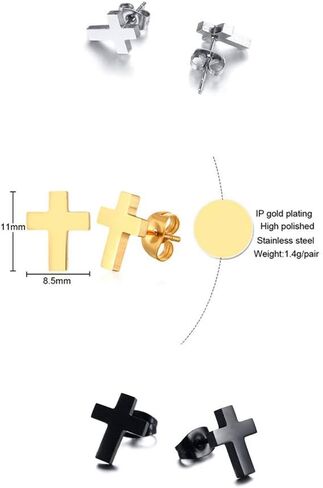 Cross Dangle Tassel Earrings Set 3, Stainless Steel Round Tunnel Gauges Screw Stud Earring for Men Women Boys, 3 Pairs in Kuwait