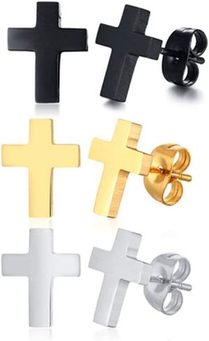 Cross Dangle Tassel Earrings Set 3, Stainless Steel Round Tunnel Gauges Screw Stud Earring for Men Women Boys, 3 Pairs in Kuwait