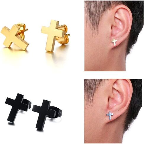 Cross Dangle Tassel Earrings Set 3, Stainless Steel Round Tunnel Gauges Screw Stud Earring for Men Women Boys, 3 Pairs in Kuwait
