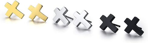 Cross Dangle Tassel Earrings Set 3, Stainless Steel Round Tunnel Gauges Screw Stud Earring for Men Women Boys, 3 Pairs in Kuwait