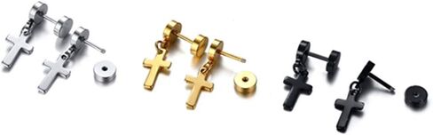 Cross Dangle Tassel Earrings Set 3, Stainless Steel Round Tunnel Gauges Screw Stud Earring for Men Women Boys, 3 Pairs in Kuwait