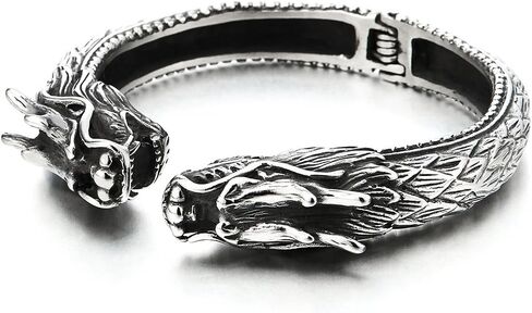 COOLSTEELANDBEYOND Mens Large Stainless Steel Dragon Spring Cuff Bangle Bracelet, Retro Style in Saudi Arabia