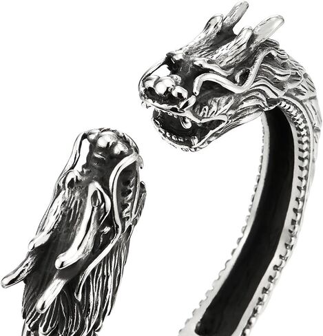 COOLSTEELANDBEYOND Mens Large Stainless Steel Dragon Spring Cuff Bangle Bracelet, Retro Style in Saudi Arabia
