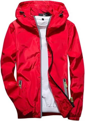 Ymosrh Mens Bomber Jackets Men's Casual Color Plus Size Hoodie Reflective Zipper Outdoor Sport Coat in Kuwait