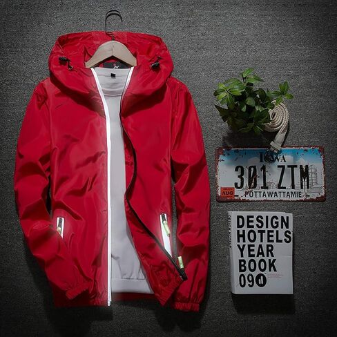 Ymosrh Mens Bomber Jackets Men's Casual Color Plus Size Hoodie Reflective Zipper Outdoor Sport Coat in Kuwait
