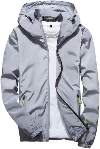 Ymosrh Mens Bomber Jackets Men's Casual Color Plus Size Hoodie Reflective Zipper Outdoor Sport Coat in Kuwait
