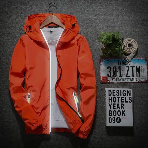 Ymosrh Mens Bomber Jackets Men's Casual Color Plus Size Hoodie Reflective Zipper Outdoor Sport Coat in Kuwait