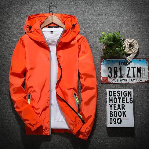 Ymosrh Mens Bomber Jackets Men's Casual Color Plus Size Hoodie Reflective Zipper Outdoor Sport Coat in Kuwait