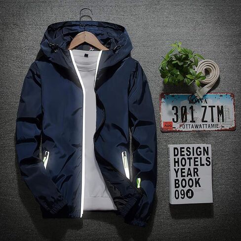 Ymosrh Mens Bomber Jackets Men's Casual Color Plus Size Hoodie Reflective Zipper Outdoor Sport Coat in Saudi Arabia