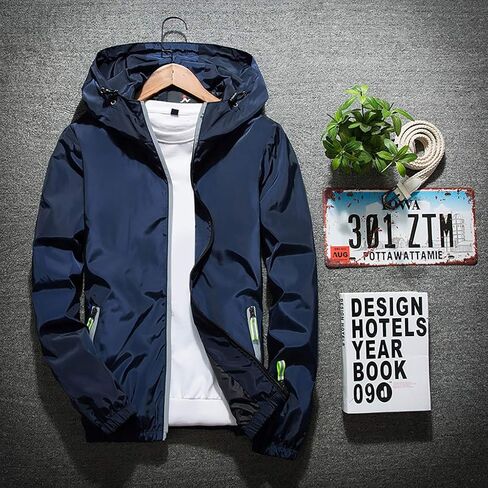 Ymosrh Mens Bomber Jackets Men's Casual Color Plus Size Hoodie Reflective Zipper Outdoor Sport Coat in Saudi Arabia