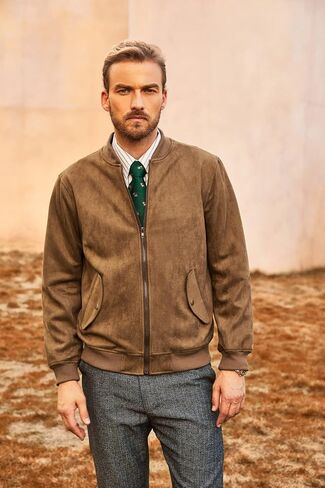 PJ PAUL JONES Mens Flight Suede Jackets Vintage Soft Bomber Varsity Jackets in Saudi Arabia