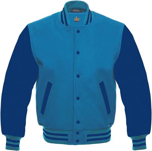 Men's Varsity Baseball Letterman School Bomber style all wool Royal blue sleeves jacket in Saudi Arabia