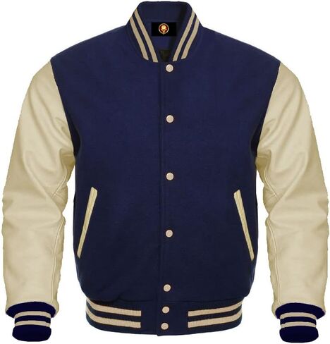 TOOFAN Unisex Varsity Jackets Letterman Baseball Bomber Cow Leather Sleeves Wool Body 42 Team Colors Option in Saudi Arabia
