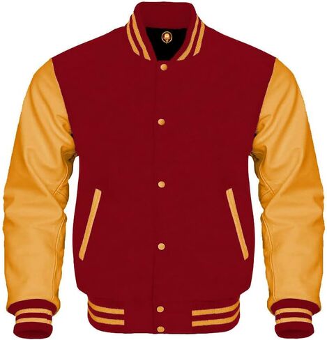 TOOFAN Unisex Varsity Jackets Letterman Baseball Bomber Cow Leather Sleeves Wool Body 42 Team Colors Option in Saudi Arabia