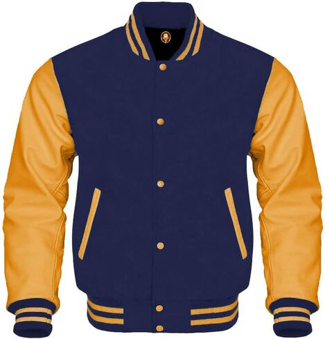 TOOFAN Unisex Varsity Jackets Letterman Baseball Bomber Cow Leather Sleeves Wool Body 42 Team Colors Option in Saudi Arabia