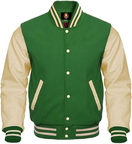 TOOFAN Unisex Varsity Jackets Letterman Baseball Bomber Cow Leather Sleeves Wool Body 42 Team Colors Option in Saudi Arabia