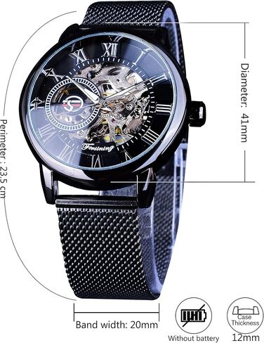 Men's Skeleton Watch Steampunk Watch Black Mechanical Watch for Men Minimalist Retro Design Mechanical Skeleton Wrist Watch Transparent Business Mesh Band Watch in Saudi Arabia