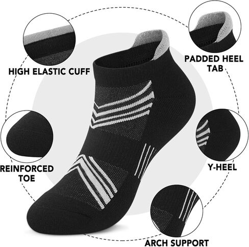 6 أزواج من جوارب الكاحل للرجال مقاس 10-13/13-15 جوارب رياضية قطنية مضادة للبثور مبطنة بعلامة تبويب منخفضة مع دعم قوس in Kuwait