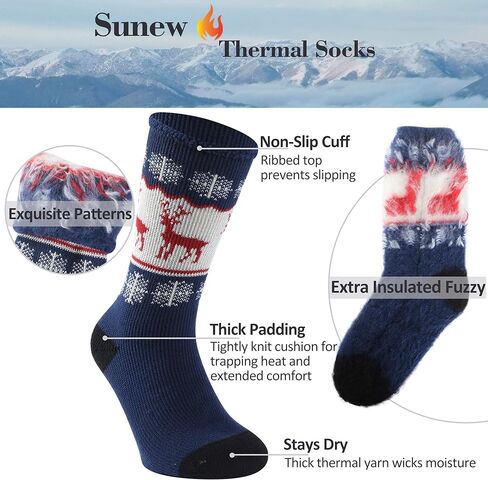 Sunew Warm Thermal Socks, Unisex Thick Insulated Heated Winter Heavy Crew Socks in Saudi Arabia