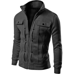 Ymosrh Mens Winter Jackets Men's Fashion Casual Loose Stand Collar Button Decorated Sweatshirt Jacket in Saudi Arabia