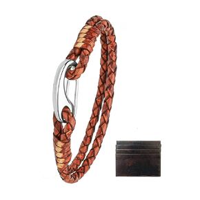 Genuine Leather braided Bracelet with FREE leather card holder and Stainless Steel Hook in Saudi Arabia