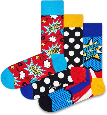 Happy Socks Men's 3-Pack"Super Dad" Socks Gift Box, Black/Red/Blue One Size Black/red/blue in Kuwait