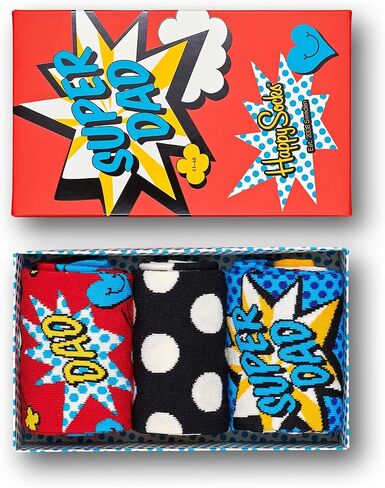 Happy Socks Men's 3-Pack"Super Dad" Socks Gift Box, Black/Red/Blue One Size Black/red/blue in Kuwait