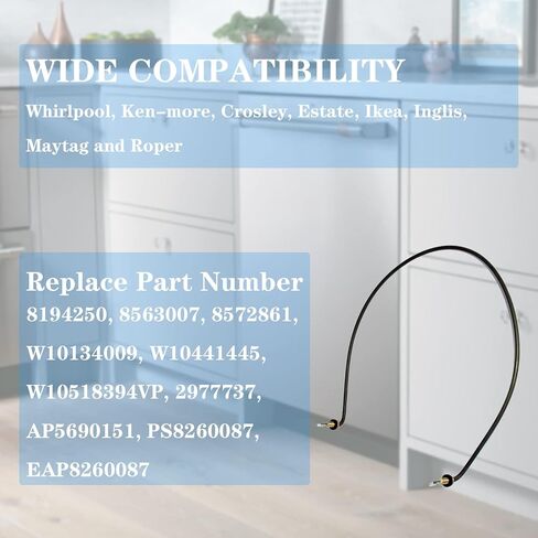 W10518394 Dishwasher Heating Element for Whirlpool Kitchen-Aid Ken-more May-tag Crosley Es-tate Dishwasher Replaces 8194250 8563007 8572861 W10134009 W10441445 W10518394VP in Saudi Arabia