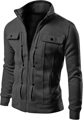 Ymosrh Mens Winter Jackets Men's Fashion Casual Loose Stand Collar Button Decorated Sweatshirt Jacket in Saudi Arabia