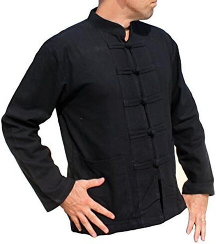 RaanPahMuang Thick Muang Cotton Chinese Jacket Shirt Mandarin Frog Button Front in Kuwait