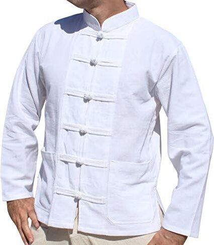 RaanPahMuang Thick Muang Cotton Chinese Jacket Shirt Mandarin Frog Button Front in Kuwait