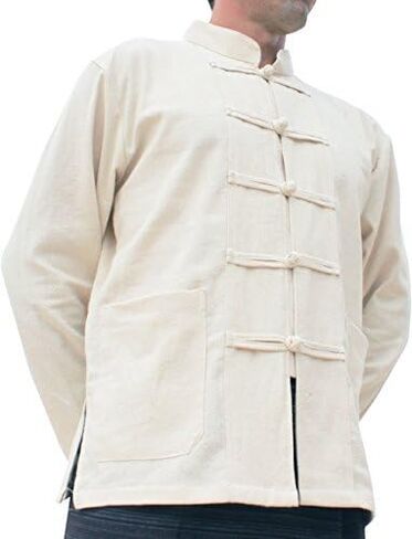 RaanPahMuang Thick Muang Cotton Chinese Jacket Shirt Mandarin Frog Button Front in Kuwait