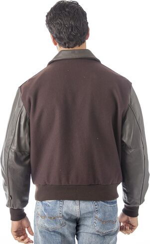 Reed Men's Leather Varsity Bomber Jacket Made in USA in Saudi Arabia