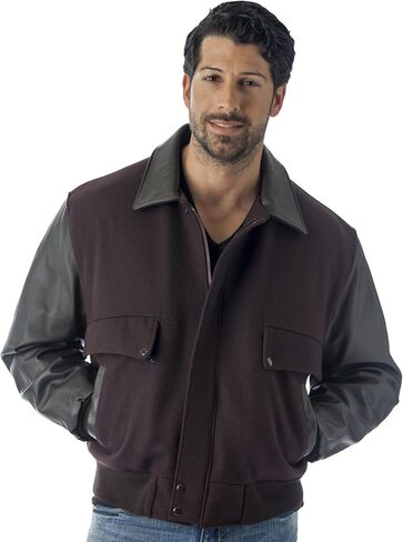 Reed Men's Leather Varsity Bomber Jacket Made in USA in Saudi Arabia