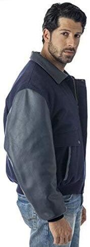 Reed Men's Leather Varsity Bomber Jacket Made in USA in Saudi Arabia