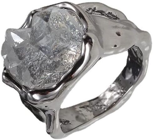 Irregular Natural Raw Stone Ring White Transparent Gemstones Crystal Incision Black Silver Polishing Jewelry for Women Men Ring in Kuwait