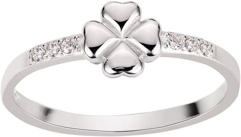 Cubic Zirconia Four Leaf Clover Ring Sterling Silver (Sizes 4-10) in Kuwait