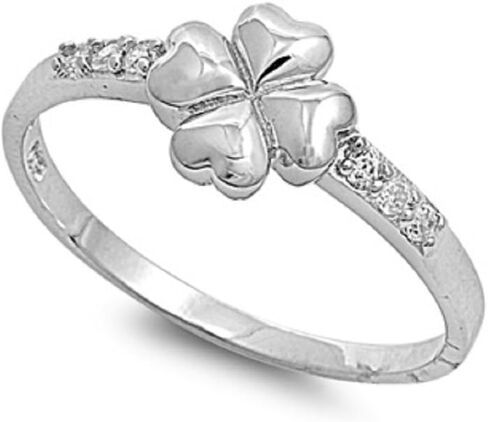 Cubic Zirconia Four Leaf Clover Ring Sterling Silver (Sizes 4-10) in Kuwait