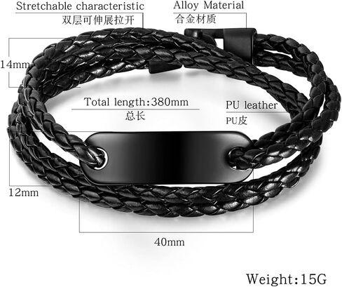 Medical Alert ID Bracelets for Men Women Multi-layer Handmade Braided Leather Bracelets Emergency Identification Bracelet Medical Alert Wristband Allergy Awareness Jewelry With Card, Customizable in Saudi Arabia