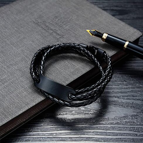 Medical Alert ID Bracelets for Men Women Multi-layer Handmade Braided Leather Bracelets Emergency Identification Bracelet Medical Alert Wristband Allergy Awareness Jewelry With Card, Customizable in Saudi Arabia